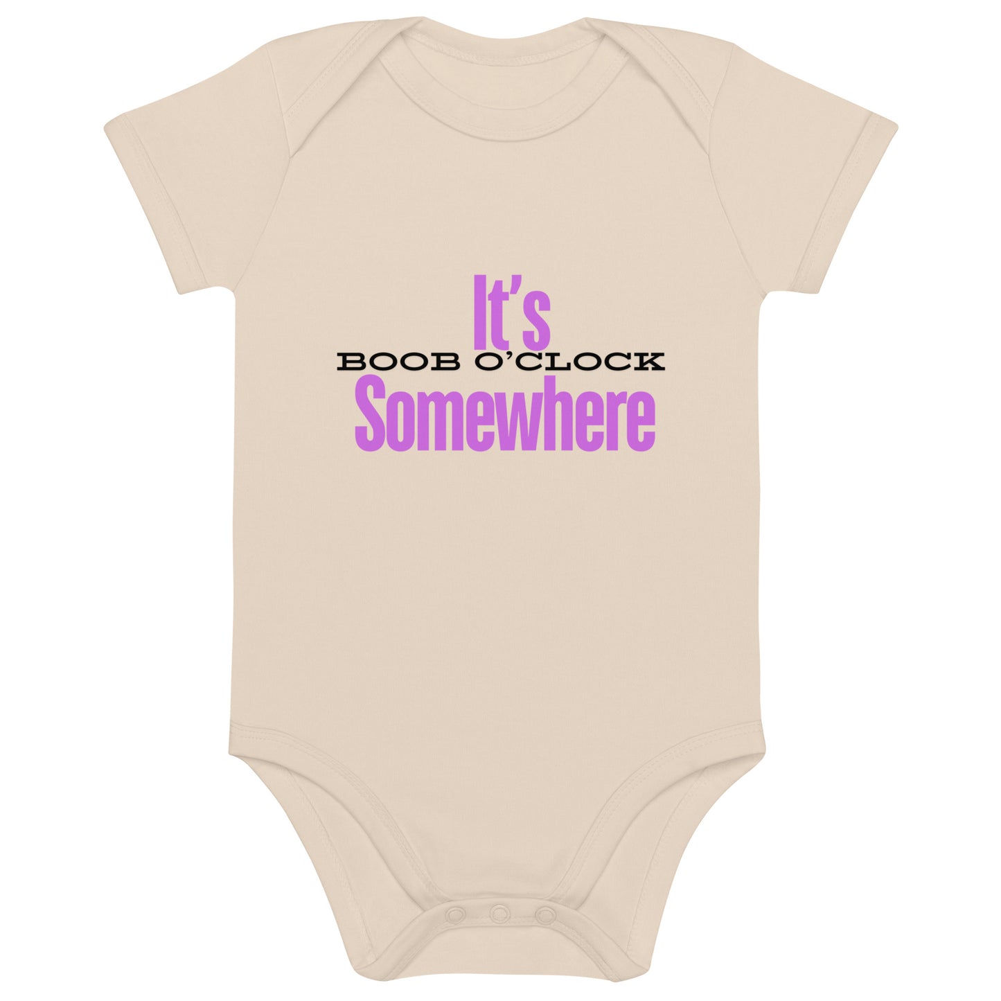 Beige It's Boob o'clock Somewhere Baby Onesie