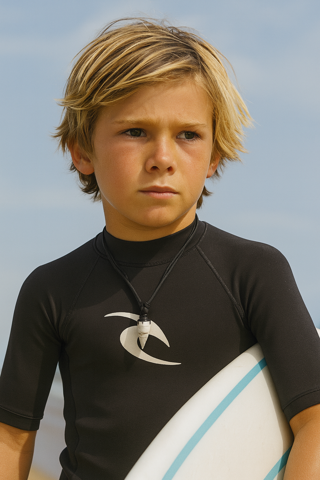 Necklace_Black_Leather Shell on Surfer Dude