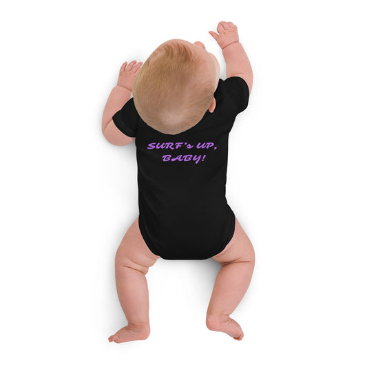 100% Organic cotton Surf’s Up Baby! Onesie - Black / 3-6m