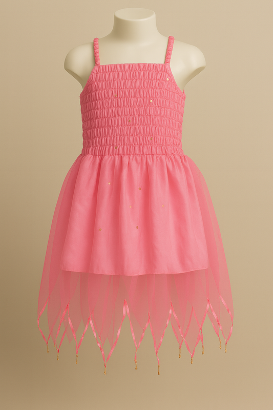 Fairy Dress Standard Flamingo Pink  on a mannequin