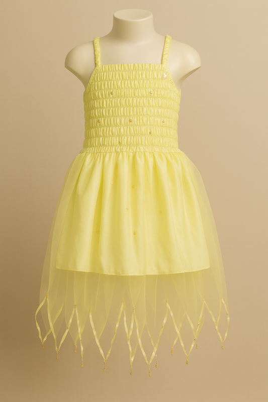 Fairy Dress Standard Pastel Yellow  on a mannequin