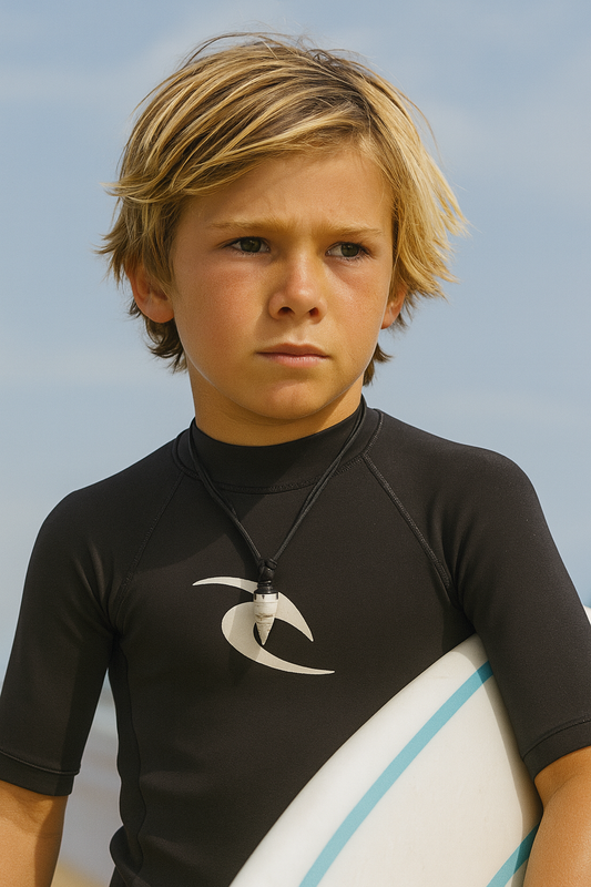 Necklace_Black_Leather Shell on Surfer Dude