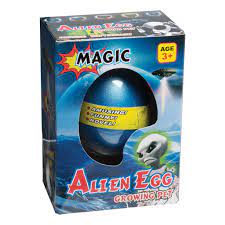 Box of a magic alien egg toy with colorful design and text.