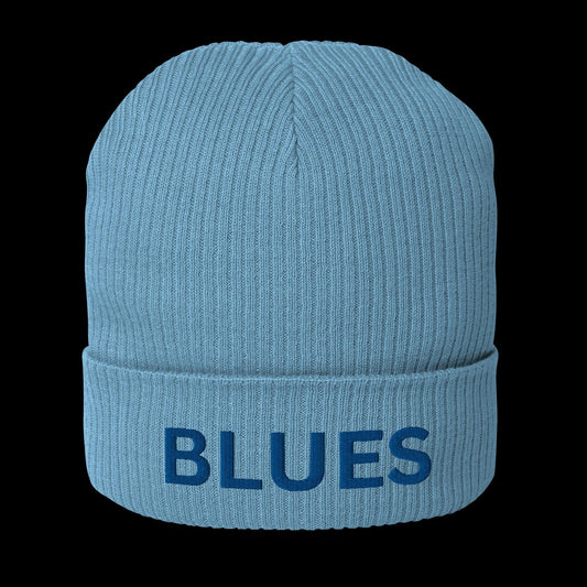 Embroidered BLUES Organic ribbed beanie - Whatsedz - Beanies
